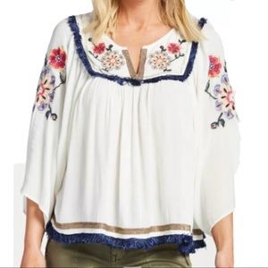 Ban Jara Embroidered Floral Boho Blouse White